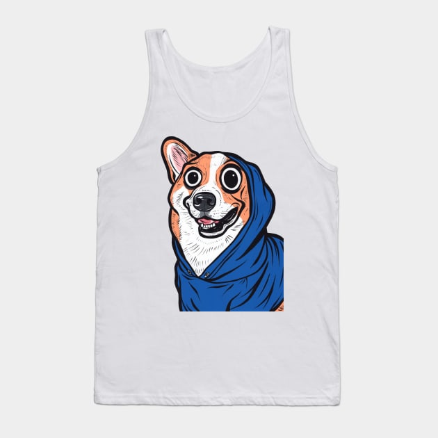 Corgi Blue Hoodie Tank Top by turddemon